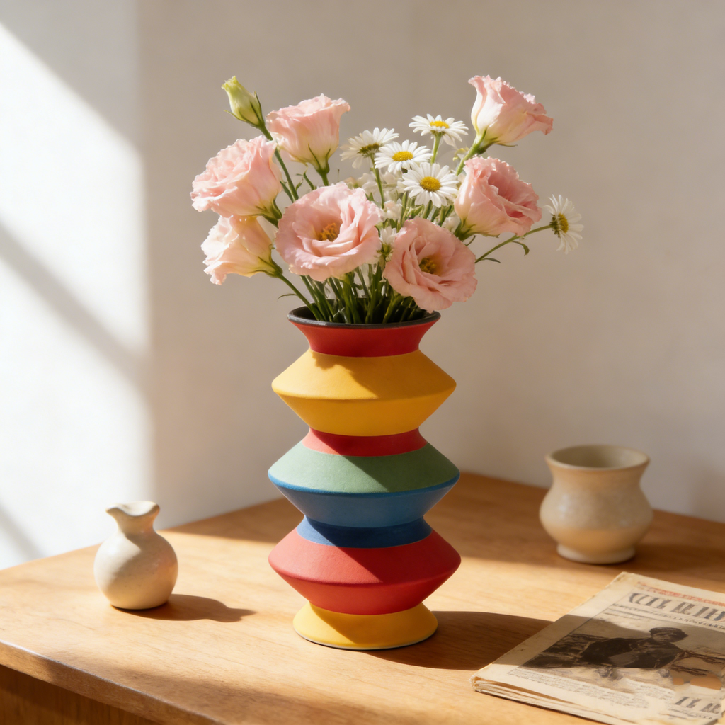 Rainbow Color Block Art Vase