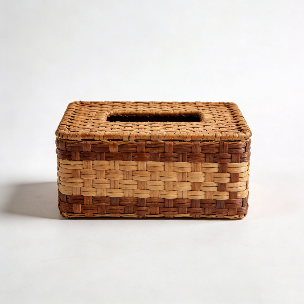 Two Color Woven Rattan Tissue Box