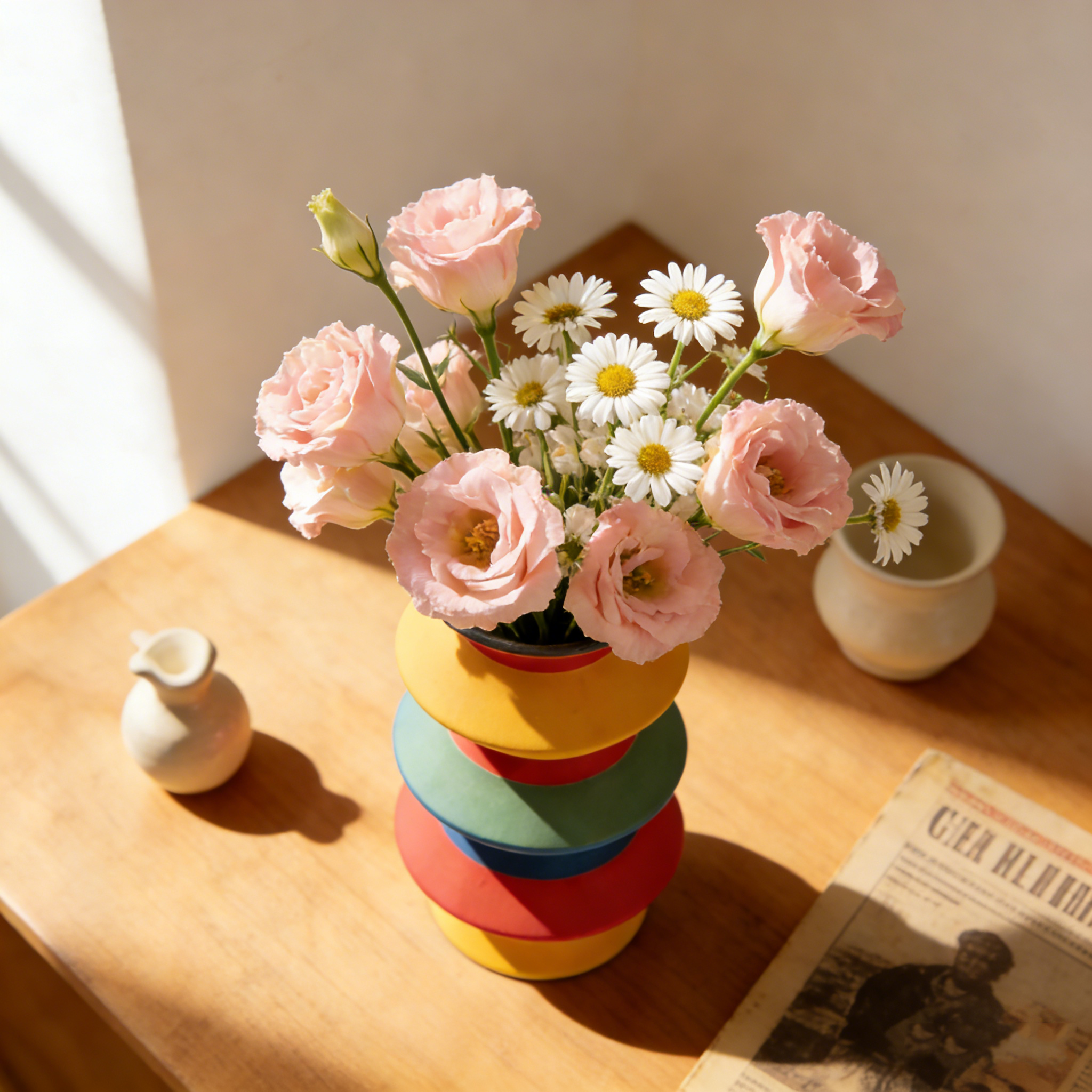 Rainbow Color Block Art Vase