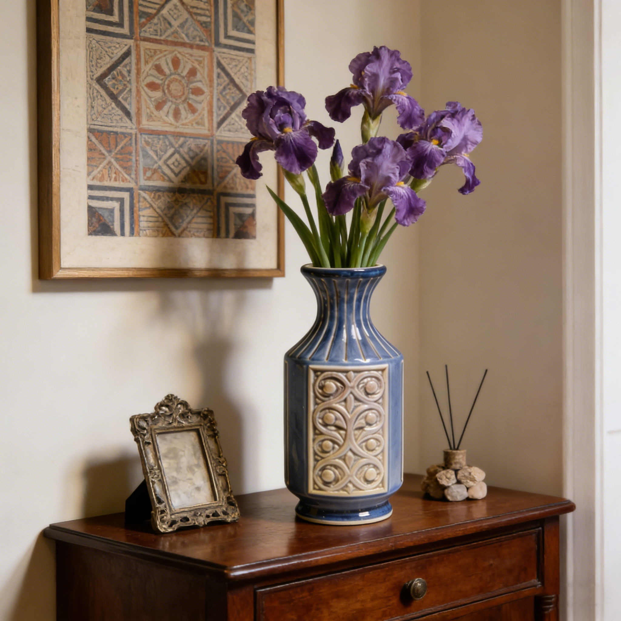 Blue Glaze Carved Antique Vase